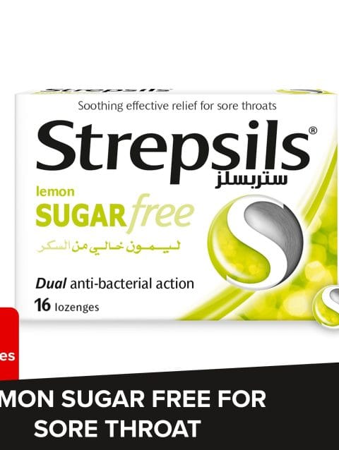 Strepsils Lemon Sugar Free Sore Throat Relief Lozenges, 16 Lozenges