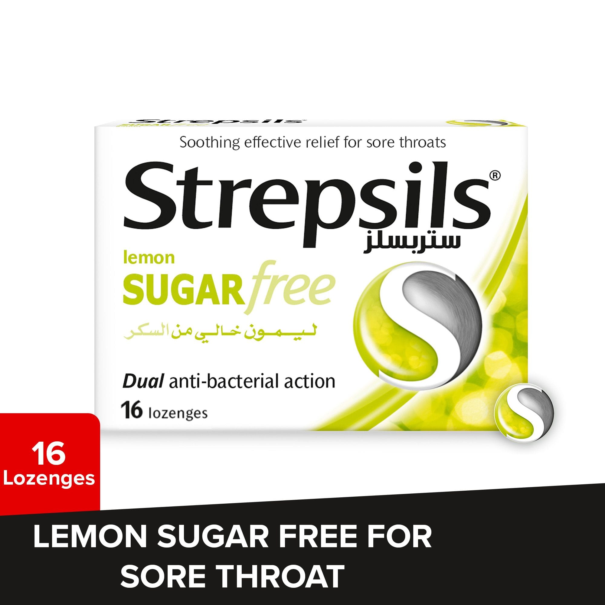 Strepsils Lemon Sugar Free Sore Throat Relief Lozenges, 16 Lozenges